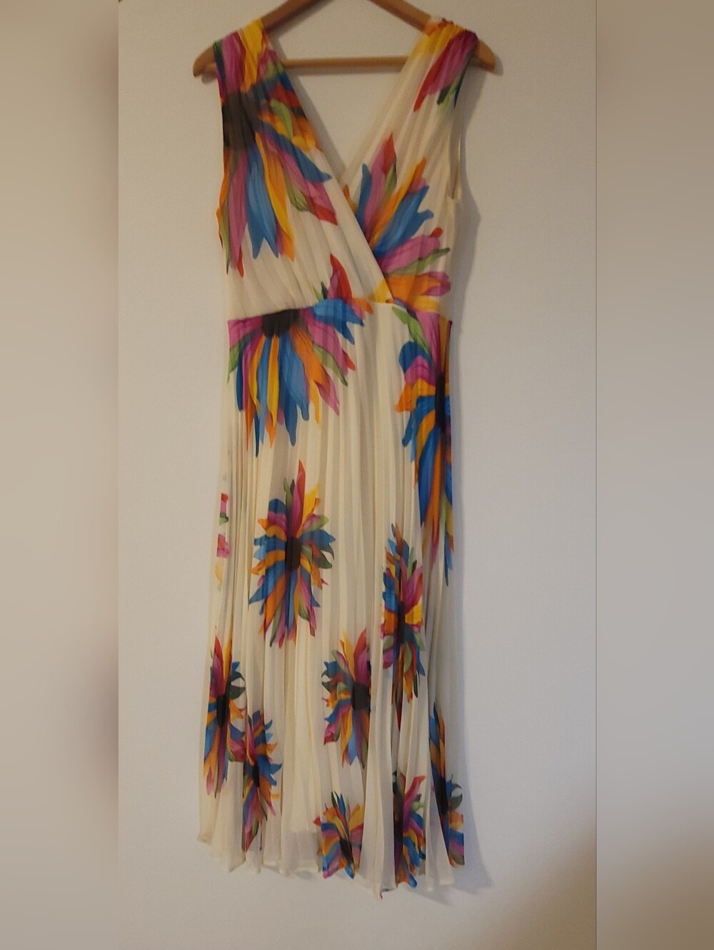 Dress Va Va Voom Cream Maxi Dress with Multicolor Floral Plumes Size M